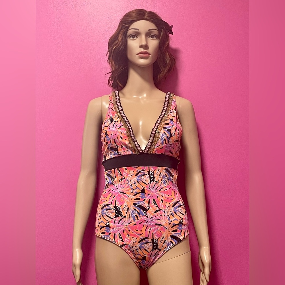 Colombian 🇨🇴 Pink Beaded Swimsuit Size M